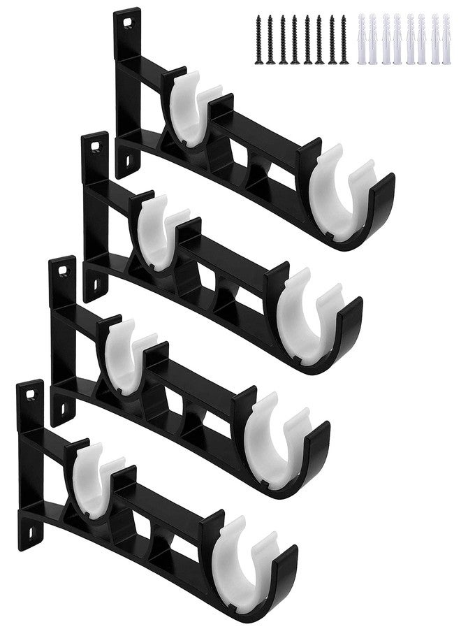 Gudui حاملات قضبان الستائر المزدوجة، عبوة 4، مصنوعة من الألمنيوم الثقيل، تثبيت على الحائط، حوامل قضبان ستائر سوداء تدعم قضبان الستائر بقطر 1 إنش - Image 1