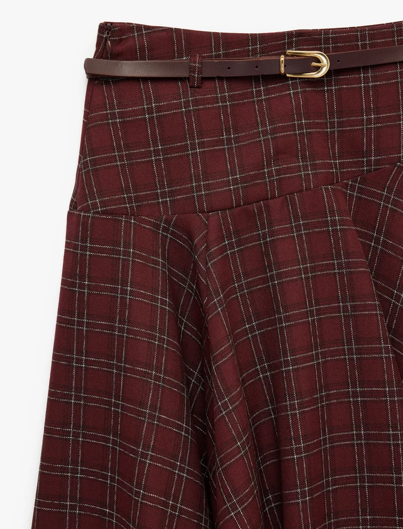Koton  Asymmetric Belted Checked Skirt for Women | Best Price UAE