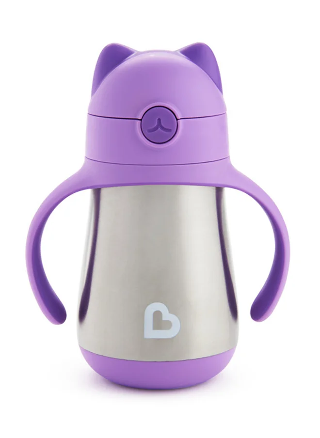 Munchkin Stainless Steel Insulated Double Walled Straw Cup 8 Oz, Cool Cat Design, Keeps Drink Cool For Up To 15 Hours, Purple