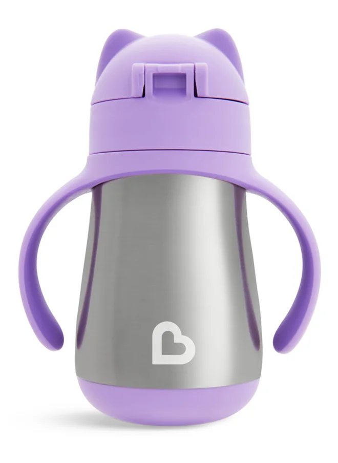 Munchkin Stainless Steel Insulated Double Walled Straw Cup 8 Oz, Cool Cat Design, Keeps Drink Cool For Up To 15 Hours, Purple
