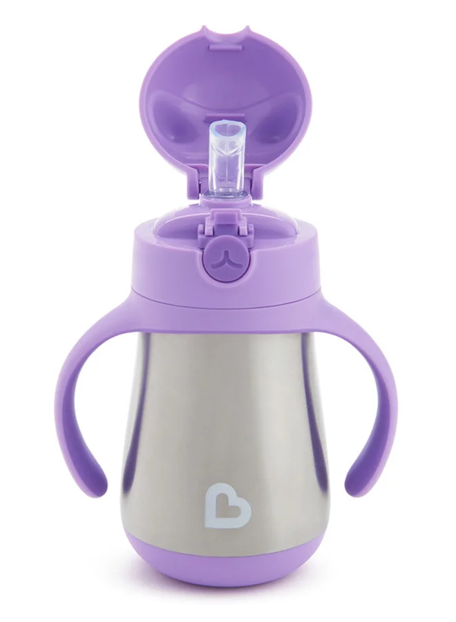 Munchkin Stainless Steel Insulated Double Walled Straw Cup 8 Oz, Cool Cat Design, Keeps Drink Cool For Up To 15 Hours, Purple