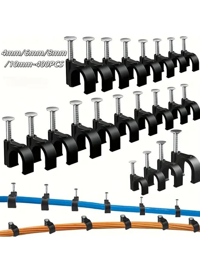 400PCS Black Cable Clips 4 6 8 10mm Wire Wall Clips With Steel Nails For RG6 RG59 CAT6 Ethernet Cables - Image 2