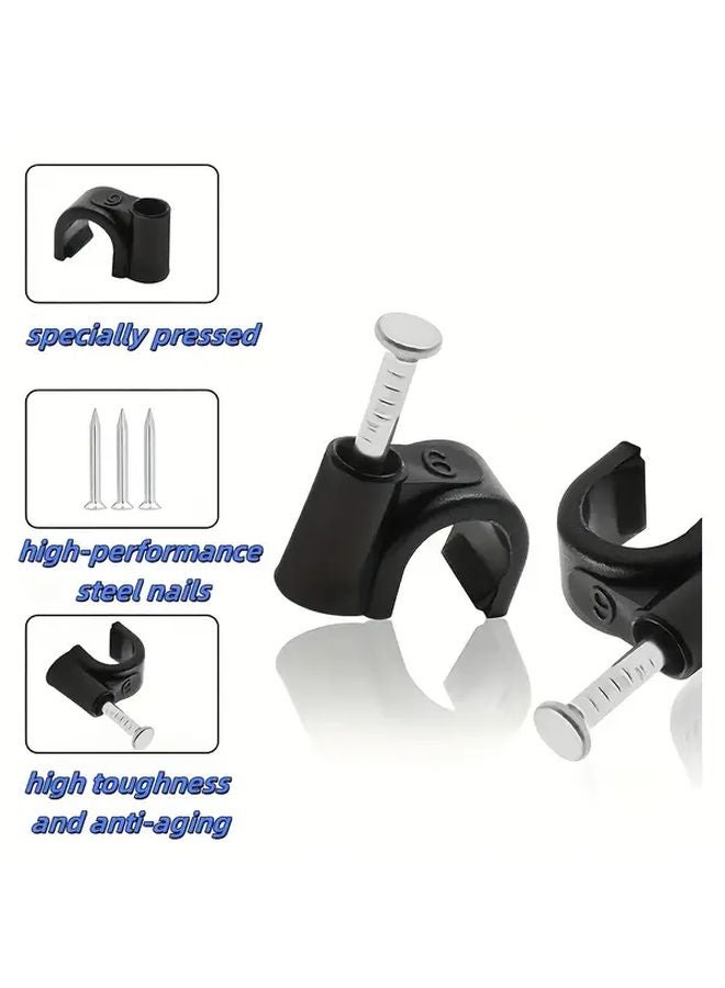 400PCS Black Cable Clips 4 6 8 10mm Wire Wall Clips With Steel Nails For RG6 RG59 CAT6 Ethernet Cables - Image 5