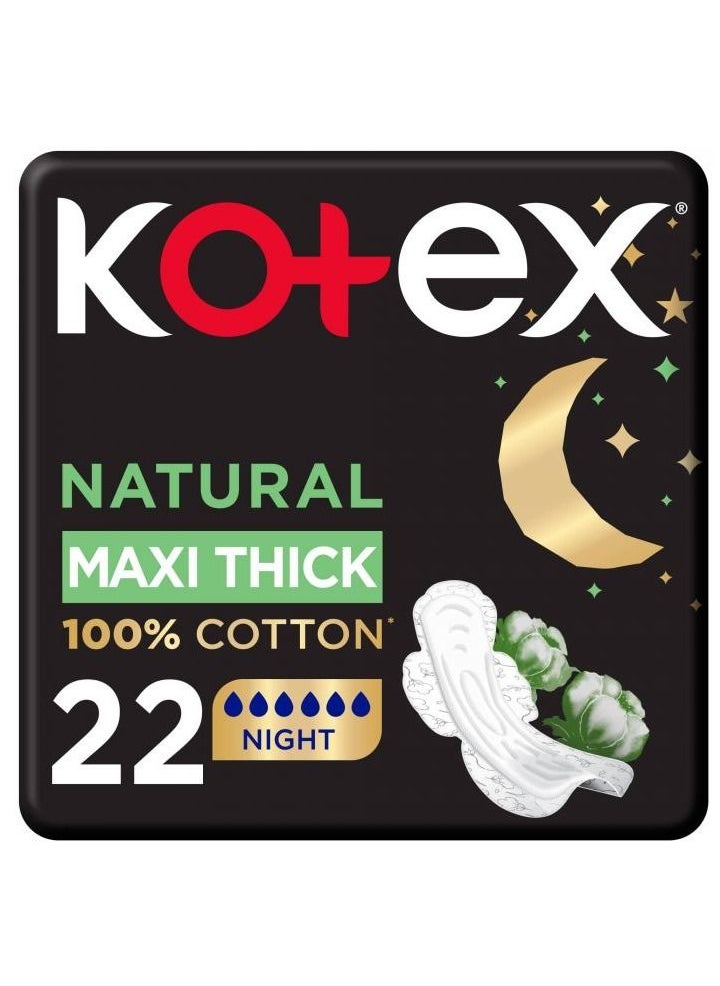 Maxi Thick Night Natural Pads Wide Back For Comfortable Sleep 22 pieces