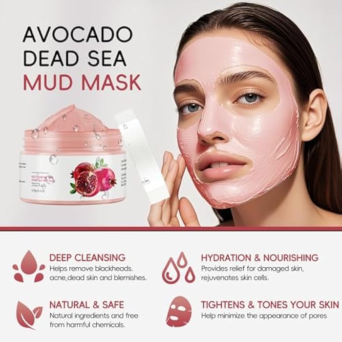 GUOYAOLIFU Clay face Masks Pomegranate Dead Sea Mud Facial Mask, Clay Masks with Kaolin Pink Clay Mud Mask, Deeping Cleansing Hydrating Oil Control, Pore Clays Minimizer Mask for All Skin Types - Image 4