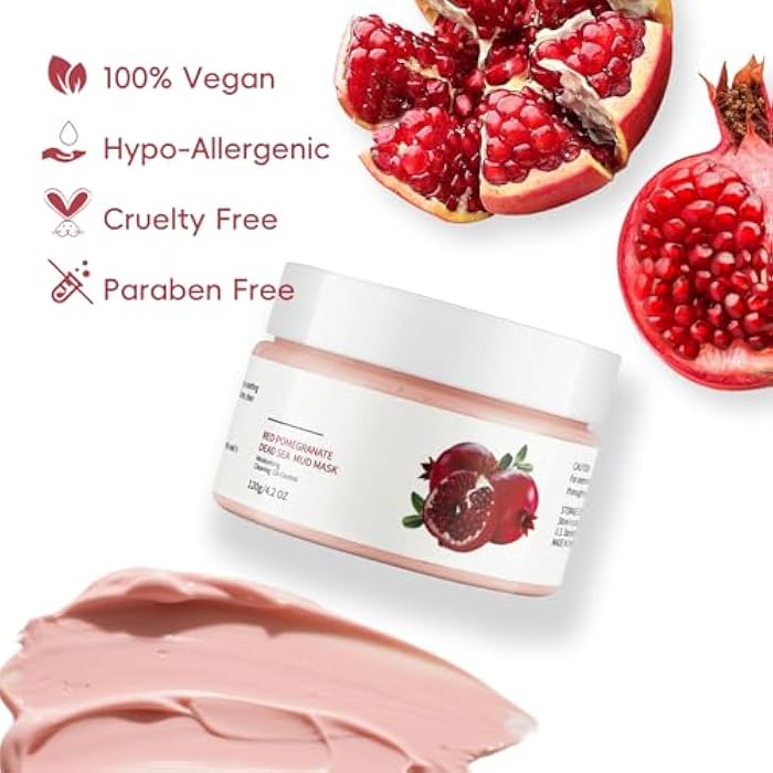 GUOYAOLIFU Clay face Masks Pomegranate Dead Sea Mud Facial Mask, Clay Masks with Kaolin Pink Clay Mud Mask, Deeping Cleansing Hydrating Oil Control, Pore Clays Minimizer Mask for All Skin Types - Image 2
