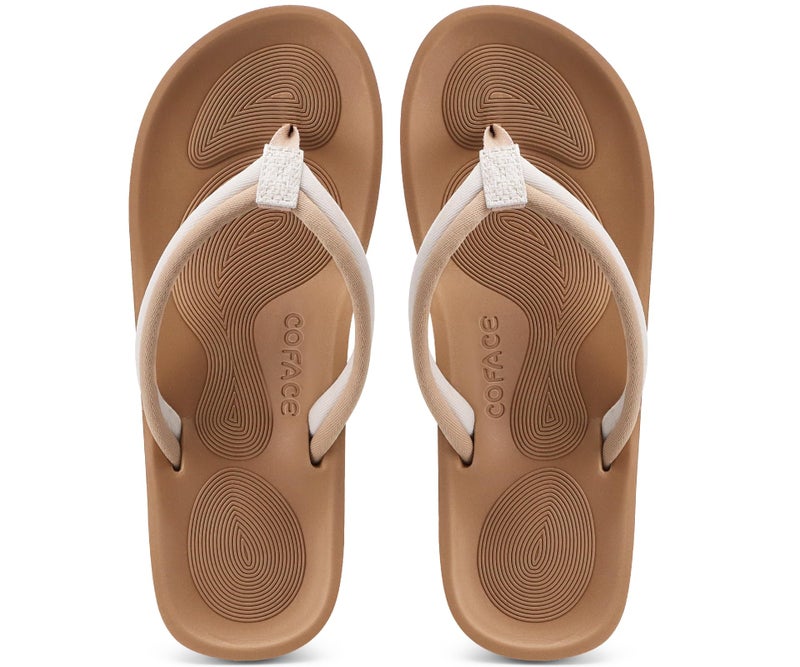 COFACE Flip Flops for Women with Arch Support Comfortable Yoga Mat Woman Beach Sandals Lightweight Orthopedic Womens Flip-Flop Slip On Summer Thong-Sandal Outdoor Size 8 beige - Image 3