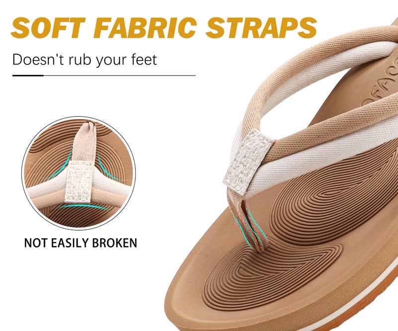 COFACE Flip Flops for Women with Arch Support Comfortable Yoga Mat Woman Beach Sandals Lightweight Orthopedic Womens Flip-Flop Slip On Summer Thong-Sandal Outdoor Size 8 beige - Image 5