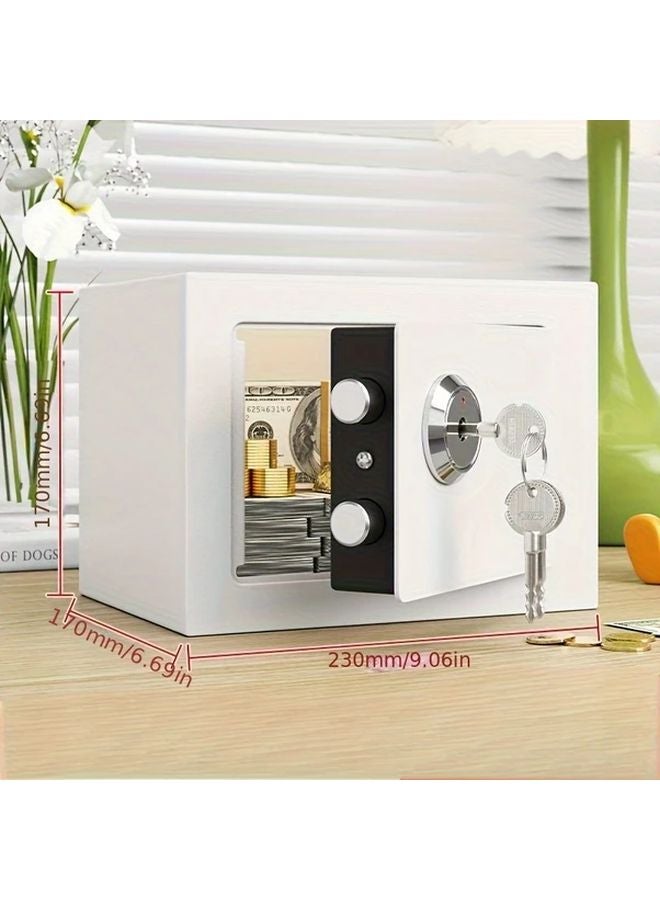 White Small Safe With Key Mini Steel Lockbox Secure Hidden Storage For Home Office - Image 1