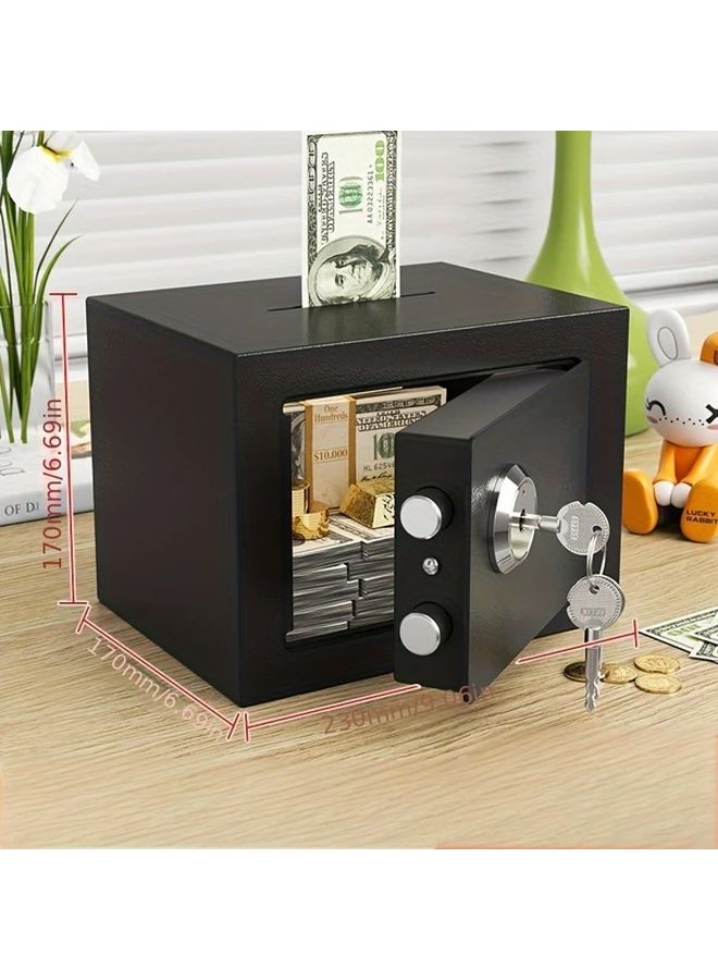White Small Safe With Key Mini Steel Lockbox Secure Hidden Storage For Home Office - Image 2