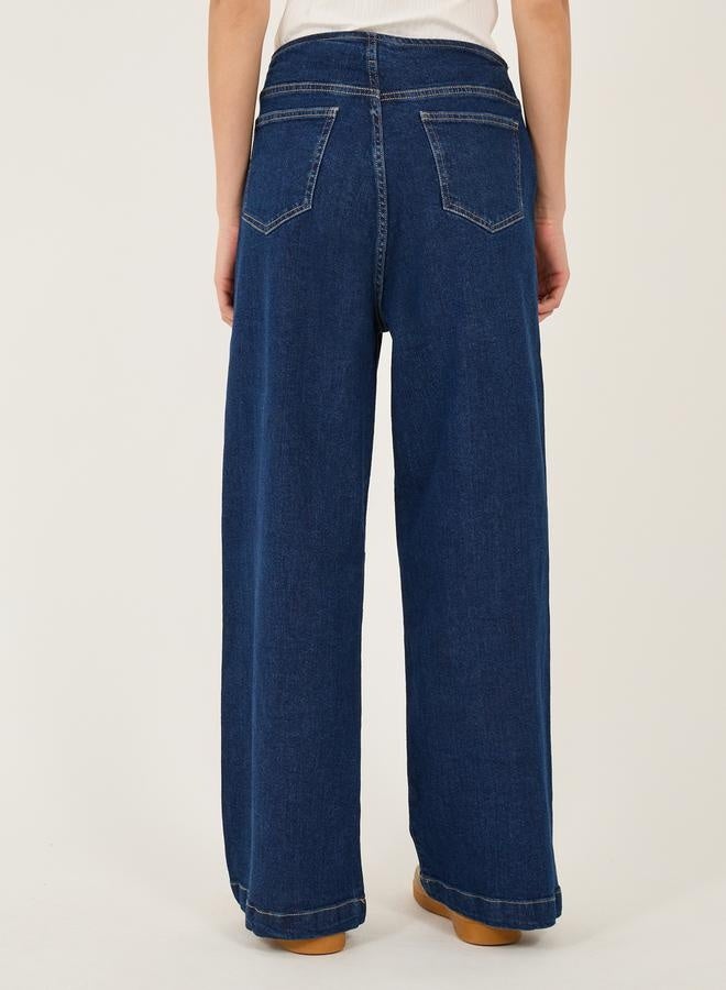 Styli High Rise Wide Leg Jeans with Contrast Stitch detail - Image 4