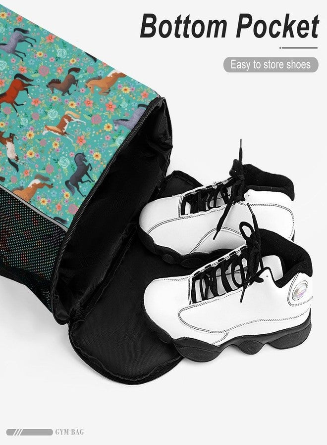 Bzocm Horse Flower Drawstring Backpack Gym Bag With Shoe Compartment String Bag Sport Beach Swimming Sackpack For Women Men - Image 3