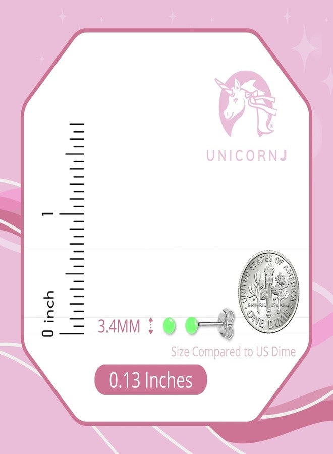 Unicornj Sterling Silver Ball Stud Earrings for Women and Girls Hand Painted Enamel Color Green Small 3mm Second Piercing Earrings Hypoallergenic Made in Italy - Image 5