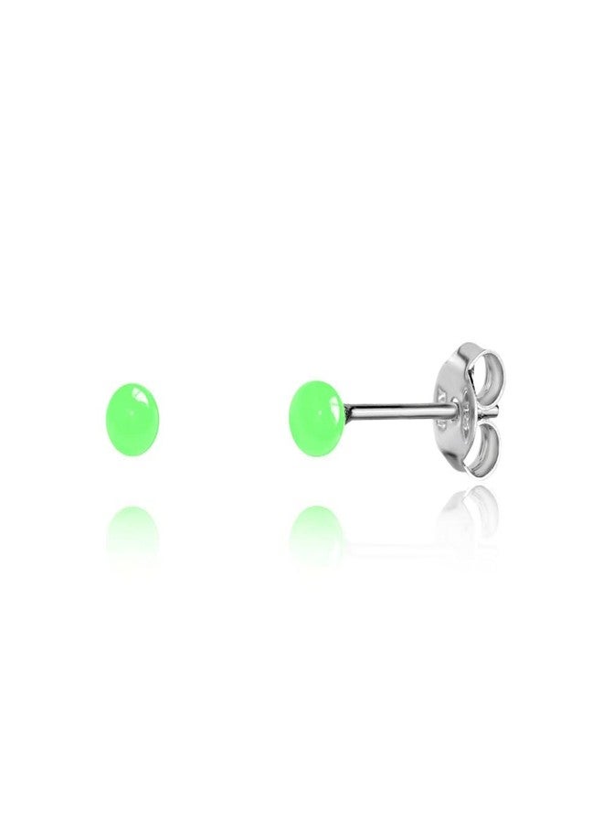 Unicornj Sterling Silver Ball Stud Earrings for Women and Girls Hand Painted Enamel Color Green Small 3mm Second Piercing Earrings Hypoallergenic Made in Italy - Image 1
