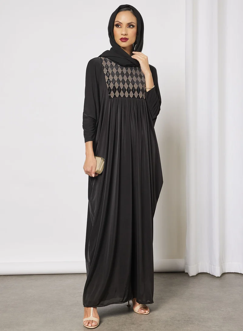 Hayat Abaya With Contrasting Fabric