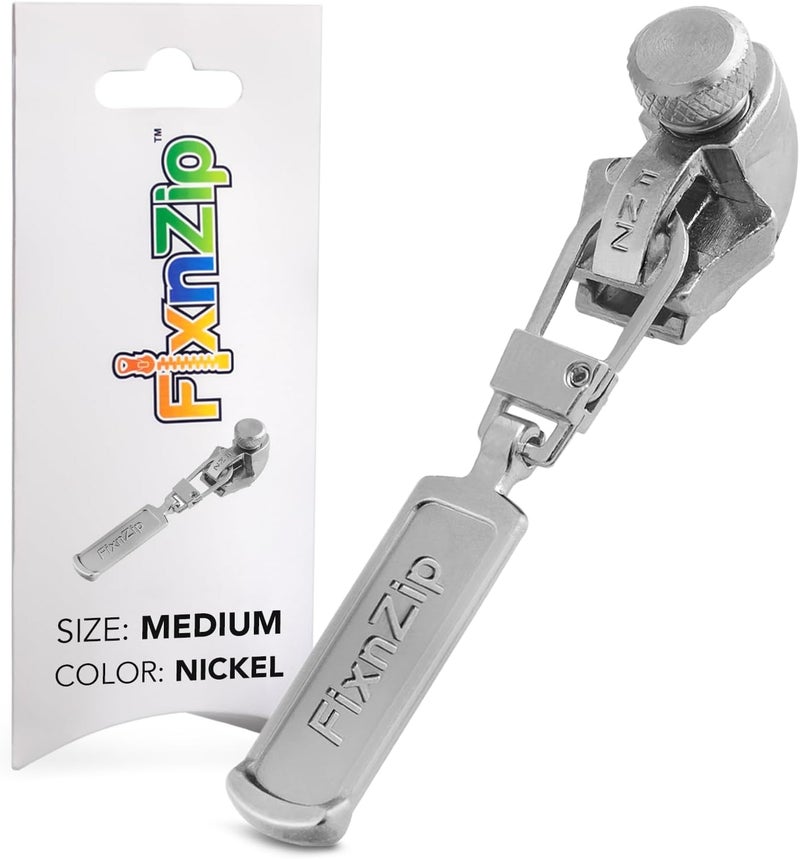 FixnZip (Medium, Nickel) - See Size Guide - Universal Zipper Repair Kit for Jackets, Luggage, Bags - Backpack Zipper Replacement Repair Kit - Instant Zipper Fix - Image 1