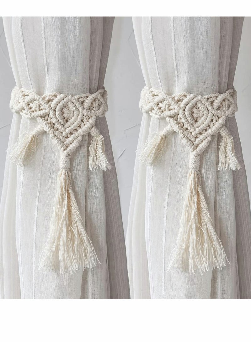 2 Pcs Tassel Curtain Tie, Hand Woven Tie Buckle Decor Pendant for Home Office Dormitory Farmhouse (Beige) - Image 1