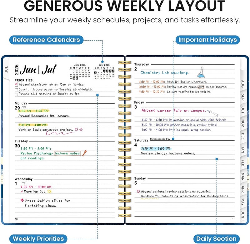 Taja Planner 2026–2027, Weekly & Monthly Academic Organizer for School Year, Jul 2026–Jun 2027, Hardcover Planner with Tabs, Back to School Essential, 6.3" x 8.5", Harbor Starlight - Image 3