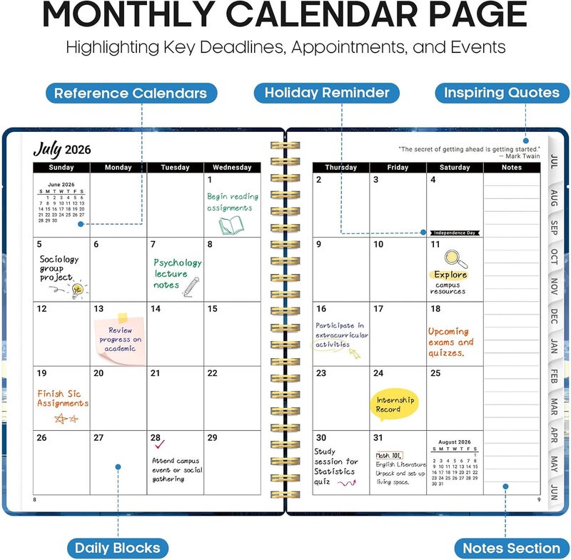 Taja Planner 2026–2027, Weekly & Monthly Academic Organizer for School Year, Jul 2026–Jun 2027, Hardcover Planner with Tabs, Back to School Essential, 6.3" x 8.5", Harbor Starlight - Image 2