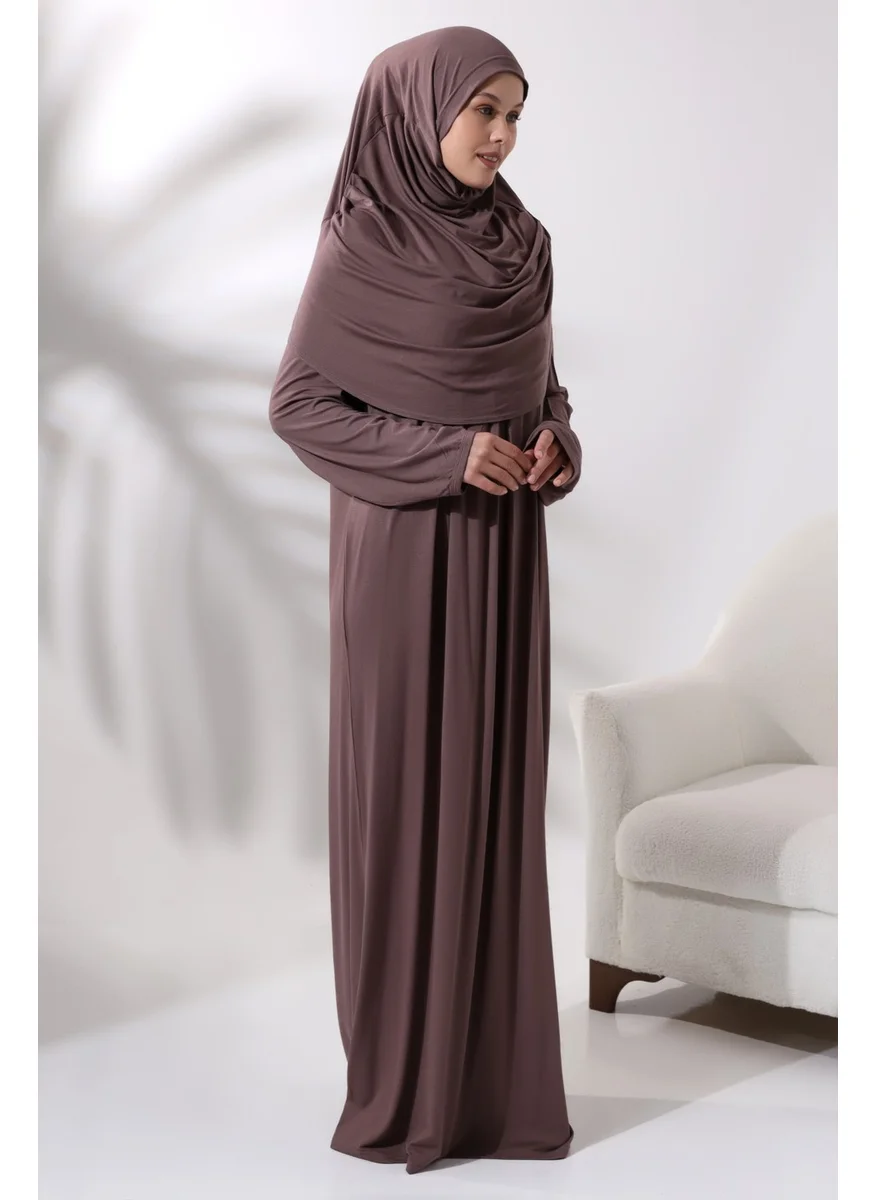 İhvan Online One Piece Prayer Dress with Headscarf and Robe 8015 Milk Coffee