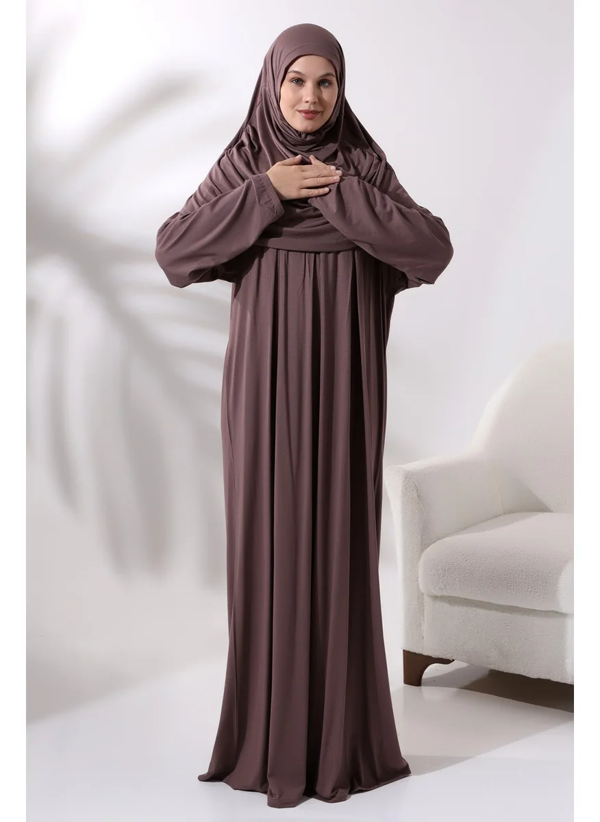 İhvan Online One Piece Prayer Dress with Headscarf and Robe 8015 Milk Coffee
