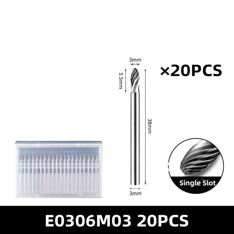 E Type Tungsten Carbide Rotary Burr File 3mm Shank E0610M03 E0306M03 20PC - Image 3