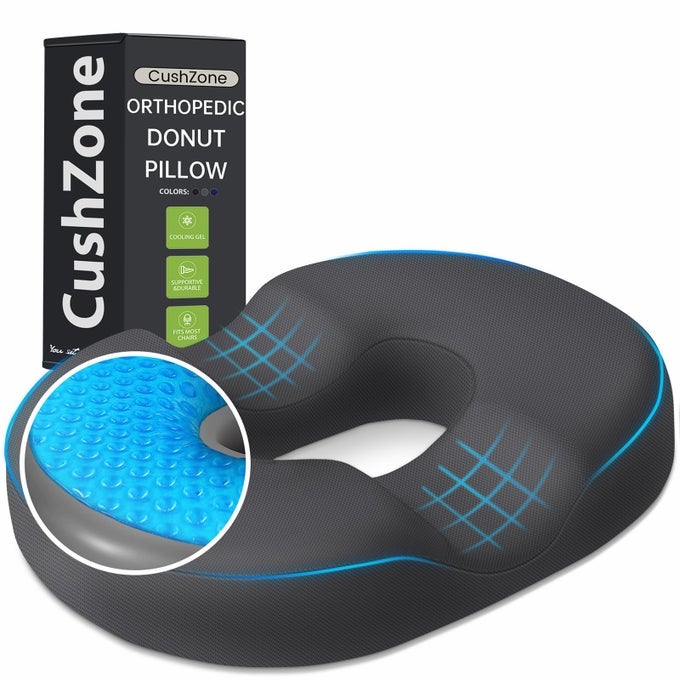DONUT PILLOW SEAT CUSHION COOLING GEL FLOOR PILLOW MEMORY FOAM FLOOR CUSHION FOR OFFICE HOME CAR SEAT HEMORRHOIDS PILLOW SCIATICA TAILBONE PAIN RELIEF CHAIR CUSHION GREY