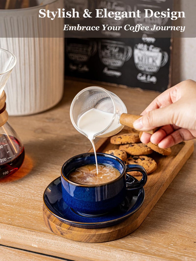 Gomakren 6 Ounce Cappuccino Cups with Saucers and Metal Stand, Stackable Coffee Cup Set of 4, Valentine Porcelain Espresso Cups for Coffee Drinks, Cappuccino, Latte, Americano, Tea, Cobalt Blue - Image 4