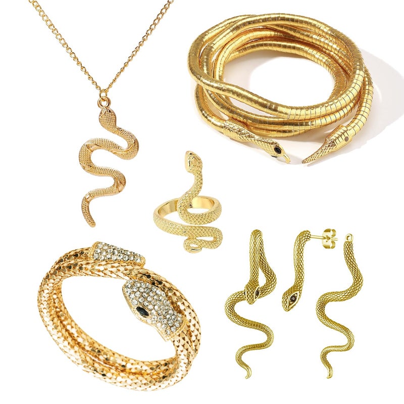 GOGZBD Snake Jewelry Set for Women Snake Bracelet Pendant Necklace Earrings and Ring Set Halloween Party Accessory - Image 1