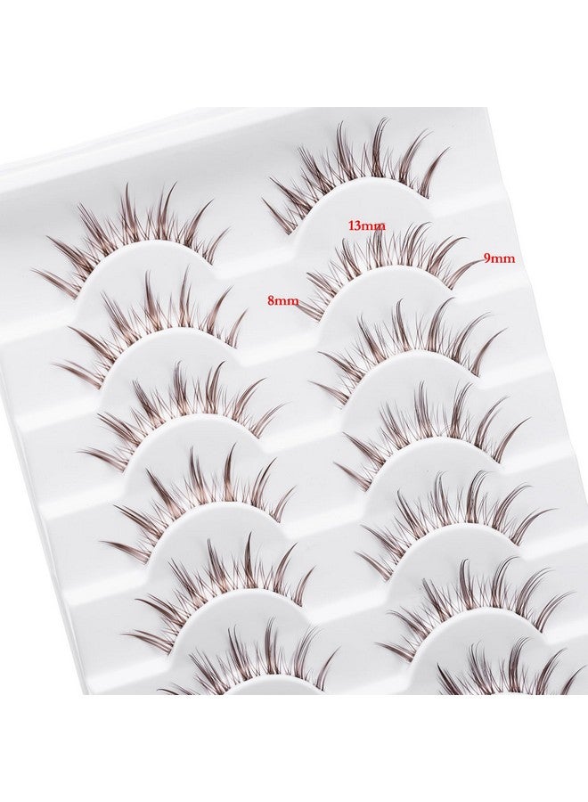 Outopen 10 Pairs Brown Lashes Clear Band Brown Manga Lashes Japanese Anime Cosplay Brown Eyelashes Asian False Eyelashes Natural Look Like Individual Clusters (A06-Brown Manga Lashes 8-13Mm) - Image 3