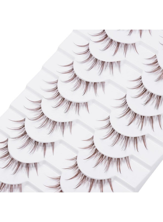 Outopen 10 Pairs Brown Lashes Clear Band Brown Manga Lashes Japanese Anime Cosplay Brown Eyelashes Asian False Eyelashes Natural Look Like Individual Clusters (A06-Brown Manga Lashes 8-13Mm) - Image 4