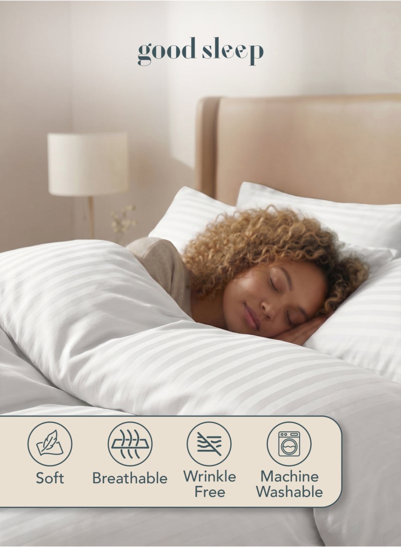 Good Sleep duvet cover set 6-piece - fits king & queen beds | bedsheets set with fitted sheet & pillow covers | Premium striped bedding, ultra-soft & wrinkle-free | white | made in dubai - Image 4