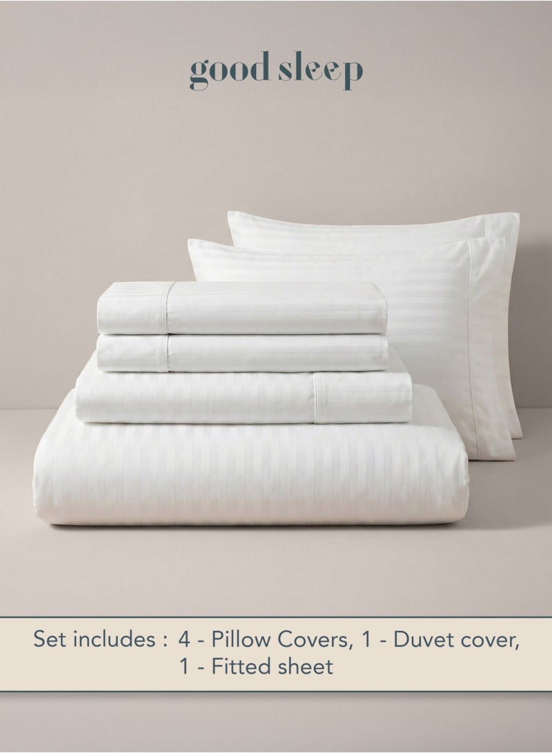 Good Sleep duvet cover set 6-piece - fits king & queen beds | bedsheets set with fitted sheet & pillow covers | Premium striped bedding, ultra-soft & wrinkle-free | white | made in dubai - Image 3