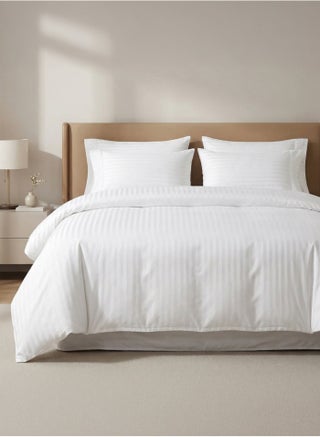 Good Sleep King Size Duvet Cover Set | 6 Piece | 220x240 cm | White Striped | Duvet Cover with Deep-Pocket Fitted Sheet & 4 Pillowcases | Ultra-Soft Fabric, Wrinkle-Free | Made in Dubai