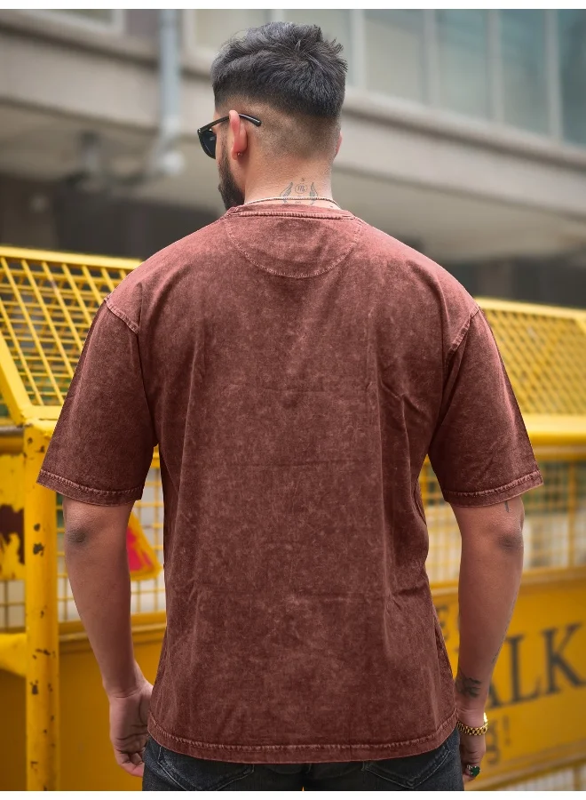 Maniac  Maniac Mens Disruptive Optic Wash Round Neck 3/4th Sleeve Brown Cotton T-Shirt for Men | Best Price UAE