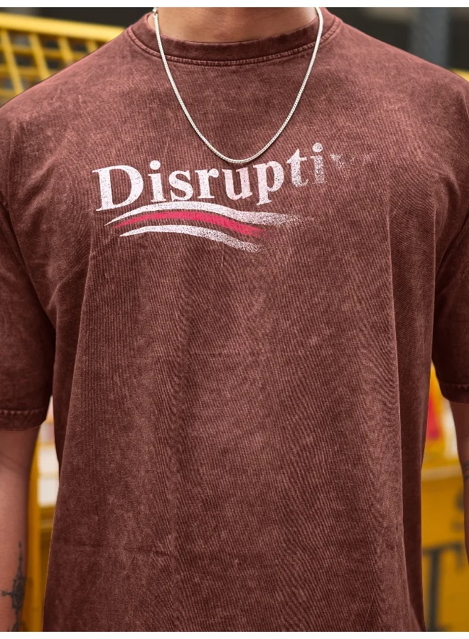 Maniac  Maniac Mens Disruptive Optic Wash Round Neck 3/4th Sleeve Brown Cotton T-Shirt for Men | Best Price UAE
