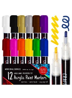 Acrylic Paint Markers Set 12 Broad Tip  Tip Acrylic Paint Pens For Rock Painting Glass Wood Canvas And Fabric Non Toxic Permanent Acrylic Markers For Pumpkin Painting Kit