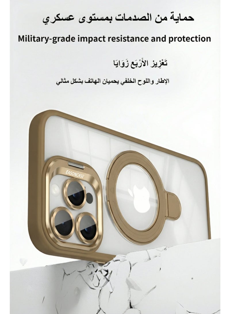 غلاف آيفون 16 برو ماكس مع حامل معدني - متوافق مع MagSafe، حماية عسكرية من السقوط، خلفية شفافة مقاومة للاصفرار، يشمل حماية للعدسة، تصميم رفيع وأنيق (النحاسي) - Image 5