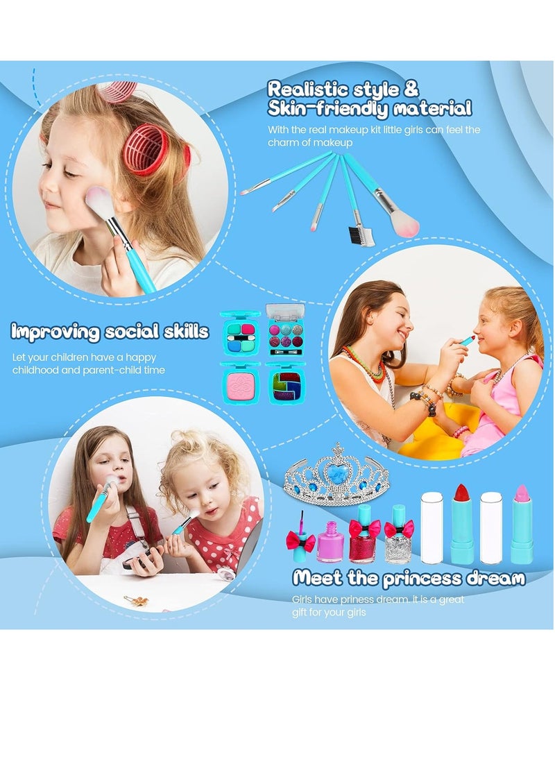 MIXDE Kids Makeup Kit for Girls, children's makeup set Kids Washable Makeup Set with Jewelry Box princess crown,Non Toxic Make Up Set, Play Makeup for Toddlers Gifts for Girls 27pcs - Image 3