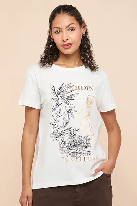 أر أند بي Printed T-Shirt with Crew Neck and Short Sleeves