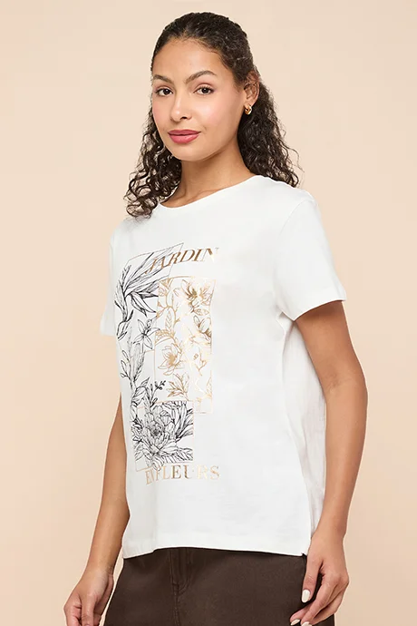أر أند بي Printed T-Shirt with Crew Neck and Short Sleeves