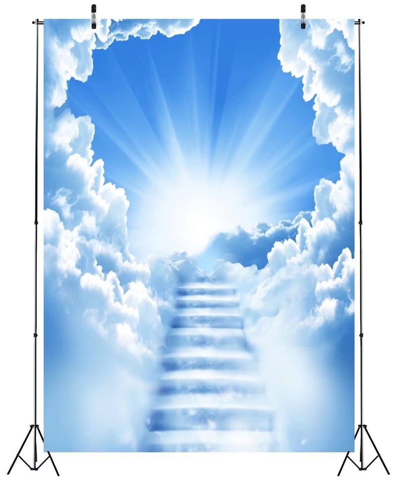 BELECO 5x7ft Fabric Heaven Backdrop Stairs to Heaven Photography Backdrop Paradise Stairway Holy Light Easter Background Heaven Sent Theme Decorations Church Event Banners Christian Religious Backdrop - Image 4
