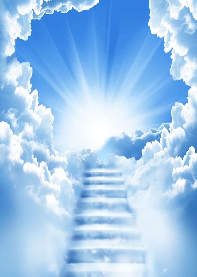BELECO 5x7ft Fabric Heaven Backdrop Stairs to Heaven Photography Backdrop Paradise Stairway Holy Light Easter Background Heaven Sent Theme Decorations Church Event Banners Christian Religious Backdrop - Image 1