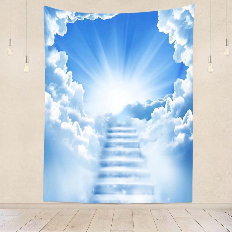 BELECO 5x7ft Fabric Heaven Backdrop Stairs to Heaven Photography Backdrop Paradise Stairway Holy Light Easter Background Heaven Sent Theme Decorations Church Event Banners Christian Religious Backdrop - Image 3
