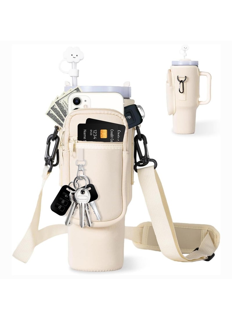 general 40oz Insulated Water Bottle Sleeve Ice Bomber Cup Sleeve Tote Bag Adjustable with Neoprene Water Bottle Bag with Straw Lid and Carabiner