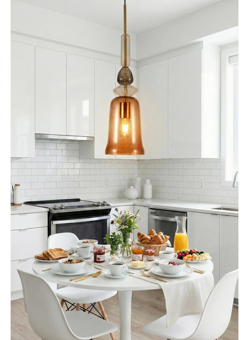 باي فور ليس إضاءة عصرية من BUY4LESS  مصباح معلق فردي، مصباح، زجاج عتيق بني اللون، 15×60×150 سم، مناسب لغرفة النوم، غرفة المعيشة، المطبخ، المقهى، ارتفاع قابل للتعديل - Image 5