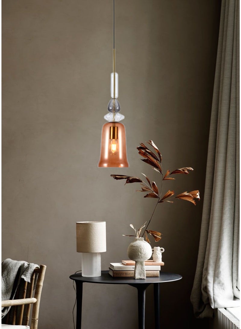 باي فور ليس إضاءة عصرية من BUY4LESS  مصباح معلق فردي، مصباح، زجاج عتيق بني اللون، 15×60×150 سم، مناسب لغرفة النوم، غرفة المعيشة، المطبخ، المقهى، ارتفاع قابل للتعديل - Image 3