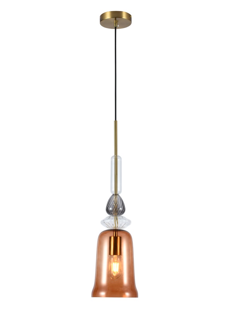 باي فور ليس إضاءة عصرية من BUY4LESS  مصباح معلق فردي، مصباح، زجاج عتيق بني اللون، 15×60×150 سم، مناسب لغرفة النوم، غرفة المعيشة، المطبخ، المقهى، ارتفاع قابل للتعديل - Image 1