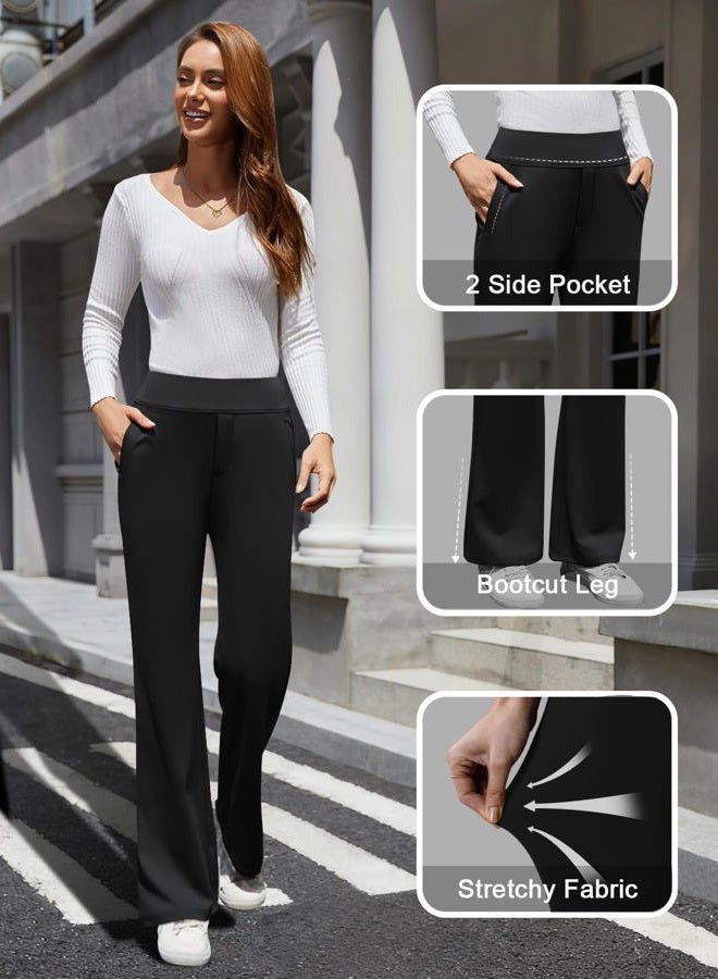 DLOODA Womens High Waist Dress Pants Business Casual Work Pants Stretchy Bootcut Pull On Slacks Office Trousers with Pockets, Black, S - Image 4