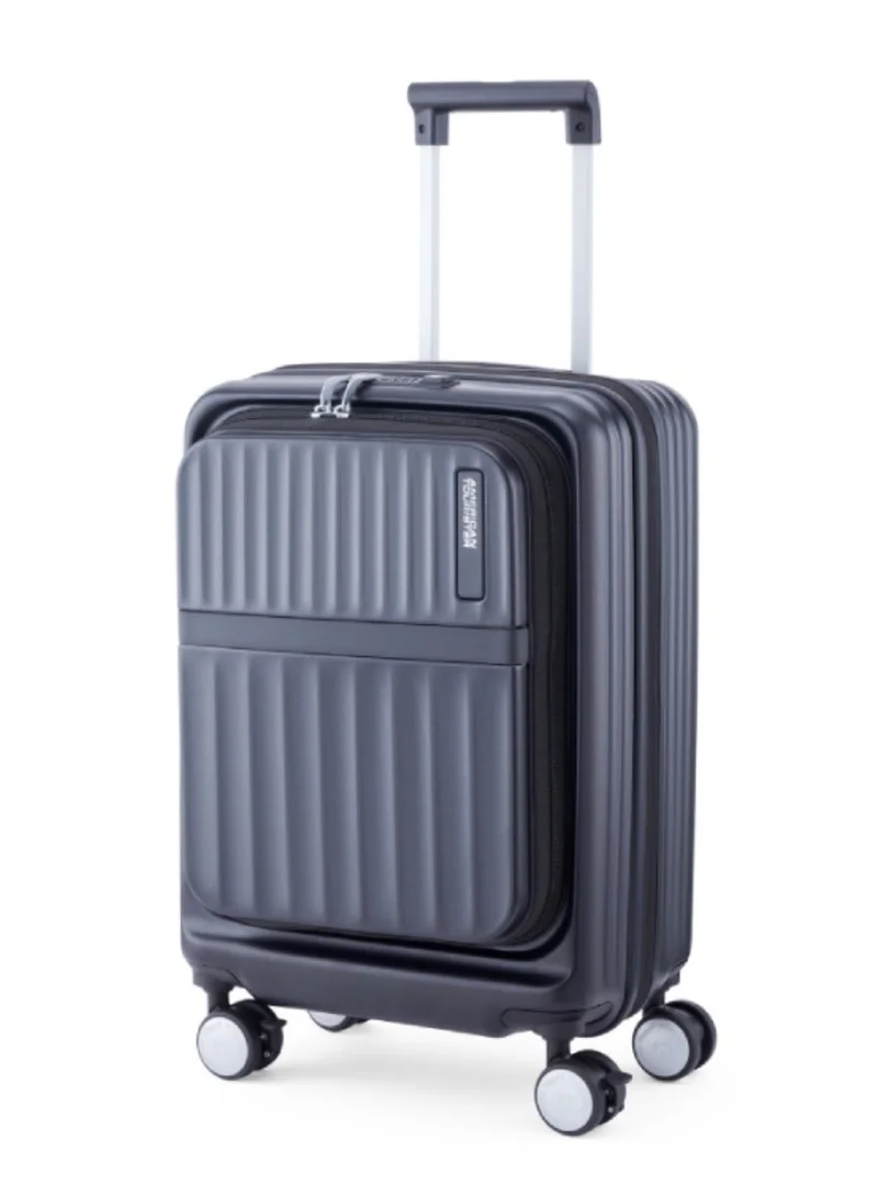 AMERICAN TOURISTER Trento + Suitcase, Cabin Size 54 cm / 20 inch, 4 Spinner Wheels, Hard Top, Polycarbonate, Black|Lightweight|2 In 1 Optimov™ Shock Absorbing Wheels|Book Opening|Expandable|TSA Lock|Waterproof Section - 3 Years International Warranty